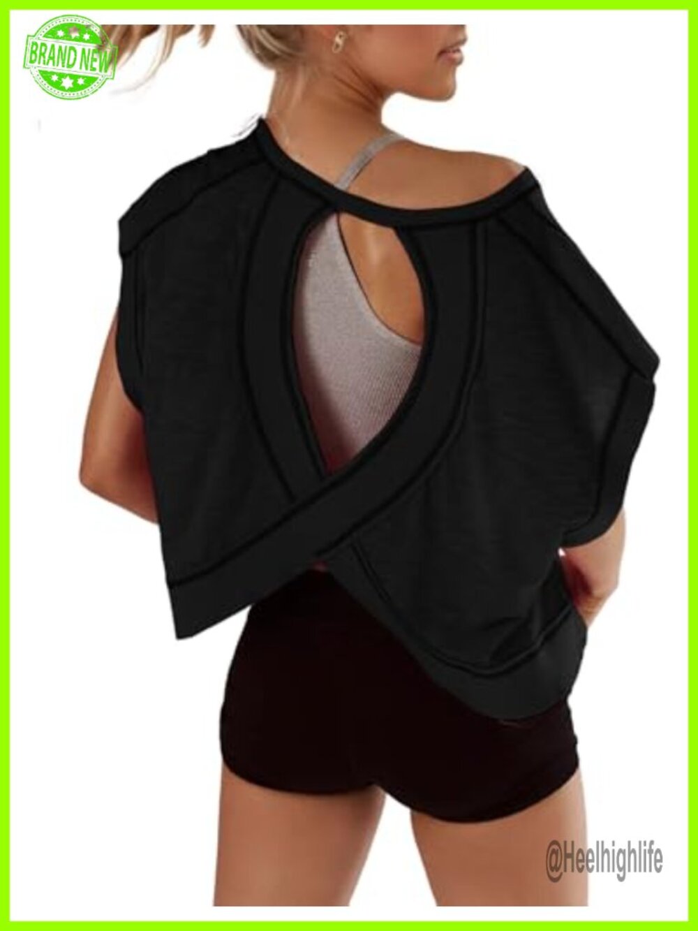 Oversized Open Back Crop Top Short Sleeve Workout Tee for Women